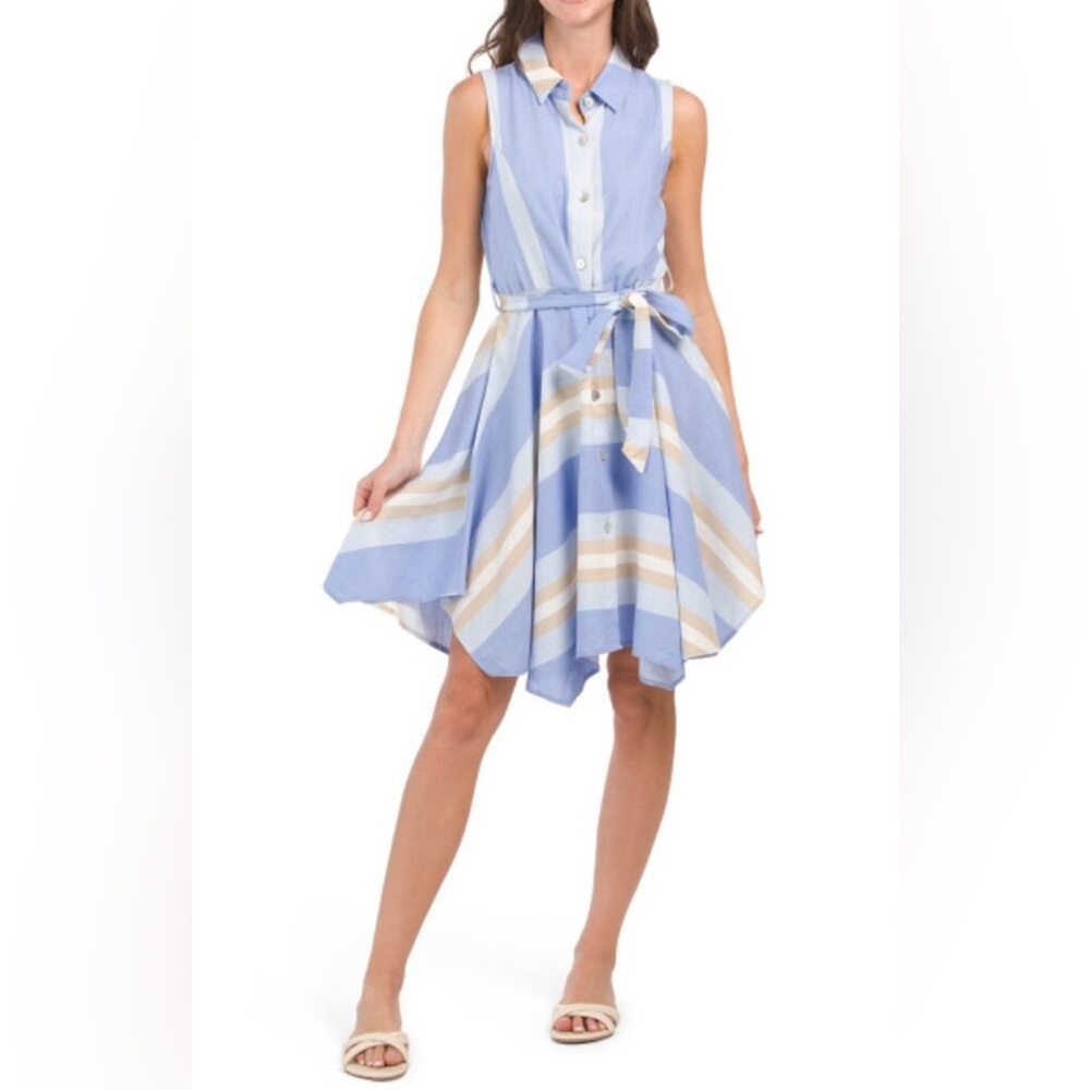 1. State Multicolor Linen Blend Sleeveless Striped Shirt Dress XS NWT